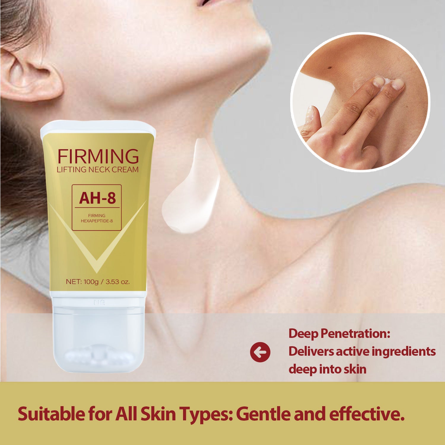 Aplicación de la crema reafirmante en el cuello con movimientos ascendentes